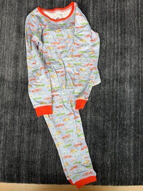 Mini CJW Light Blue Car Print Pajama Set with Orange Trim